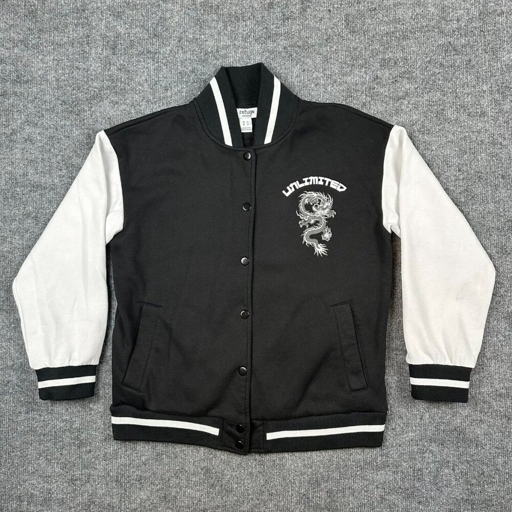 Refuge Athletics Varsity Jacket Adult XS Black White Unlimited Dragon Japanese‎